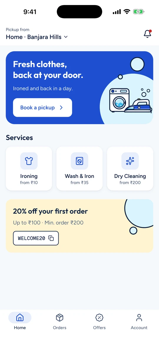 The IronDost home screen with the services and an offer.